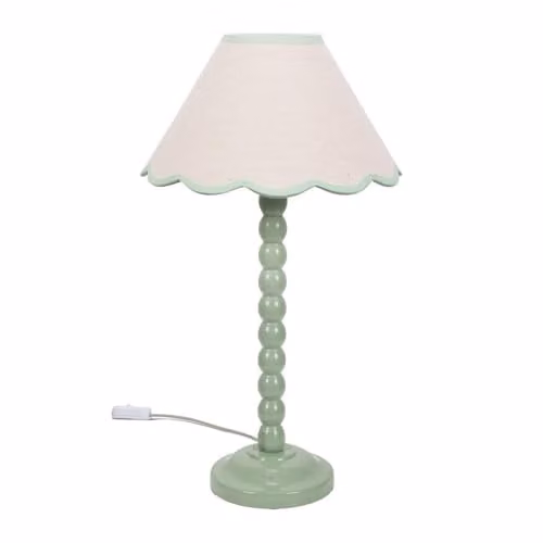 ValueLights Sage Green Bobbin Stem Table Lamp with Scallop Shade and Bulb Included