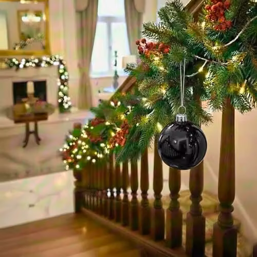 Shatchi Black Round Plastic Christmas Bauble Hanging Ornament, 20 cm – 7