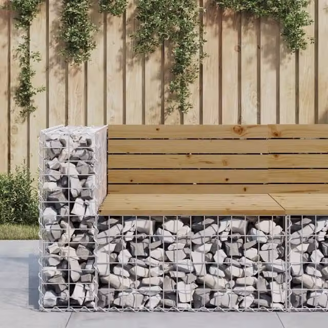 Berkfield Home Gabion Design Garden Bench in Brown Impregnated Pine Wood, W/D/H: 92 x 71 x 65.5 cm – 1