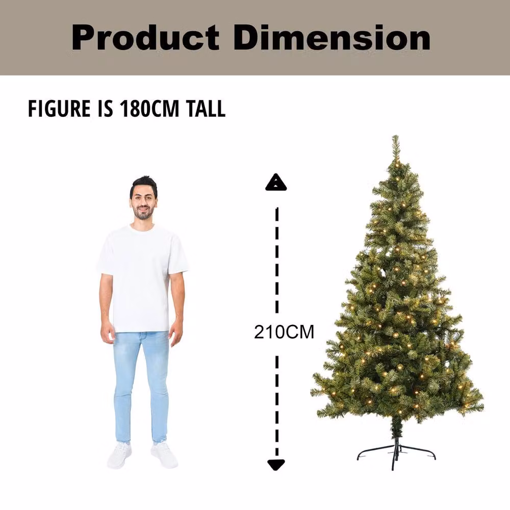 Shatchi Prelit Green Alaskan Pine Christmas Tree with Warm White LEDs, 7ft – 7