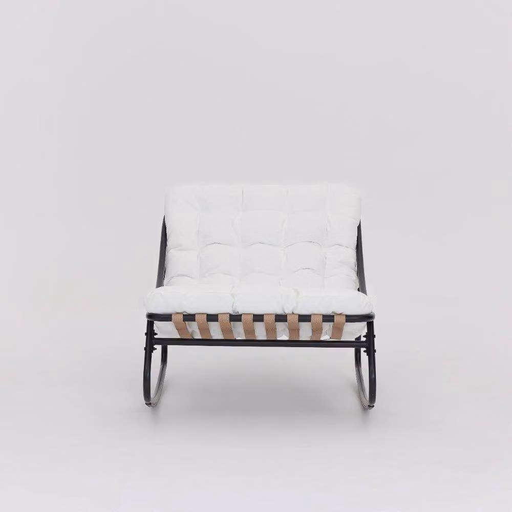 Home Detail Marbella Black Garden Rocking Chair with Grey Cushions in Ivory – 2