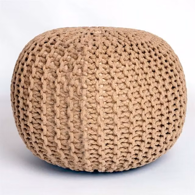 Roseley Knitted Round Pouffe in Beige and Brown