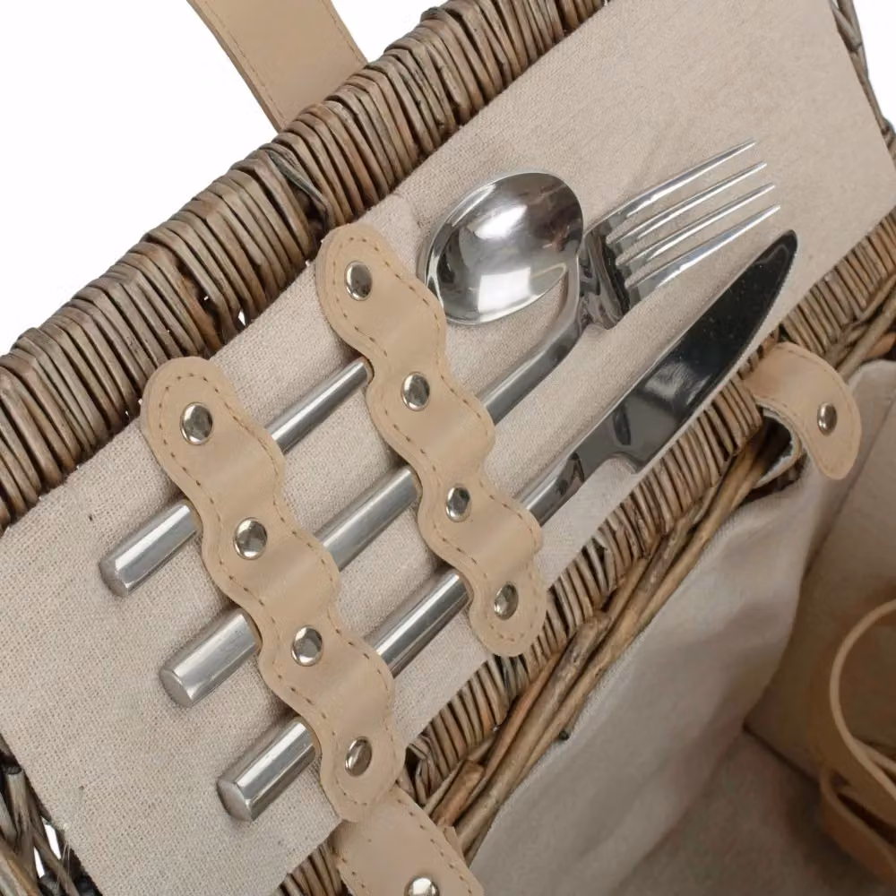 Red Hamper Deluxe Retro Double Lidded 2 Person Wicker Picnic Basket in Brown and Red – 3