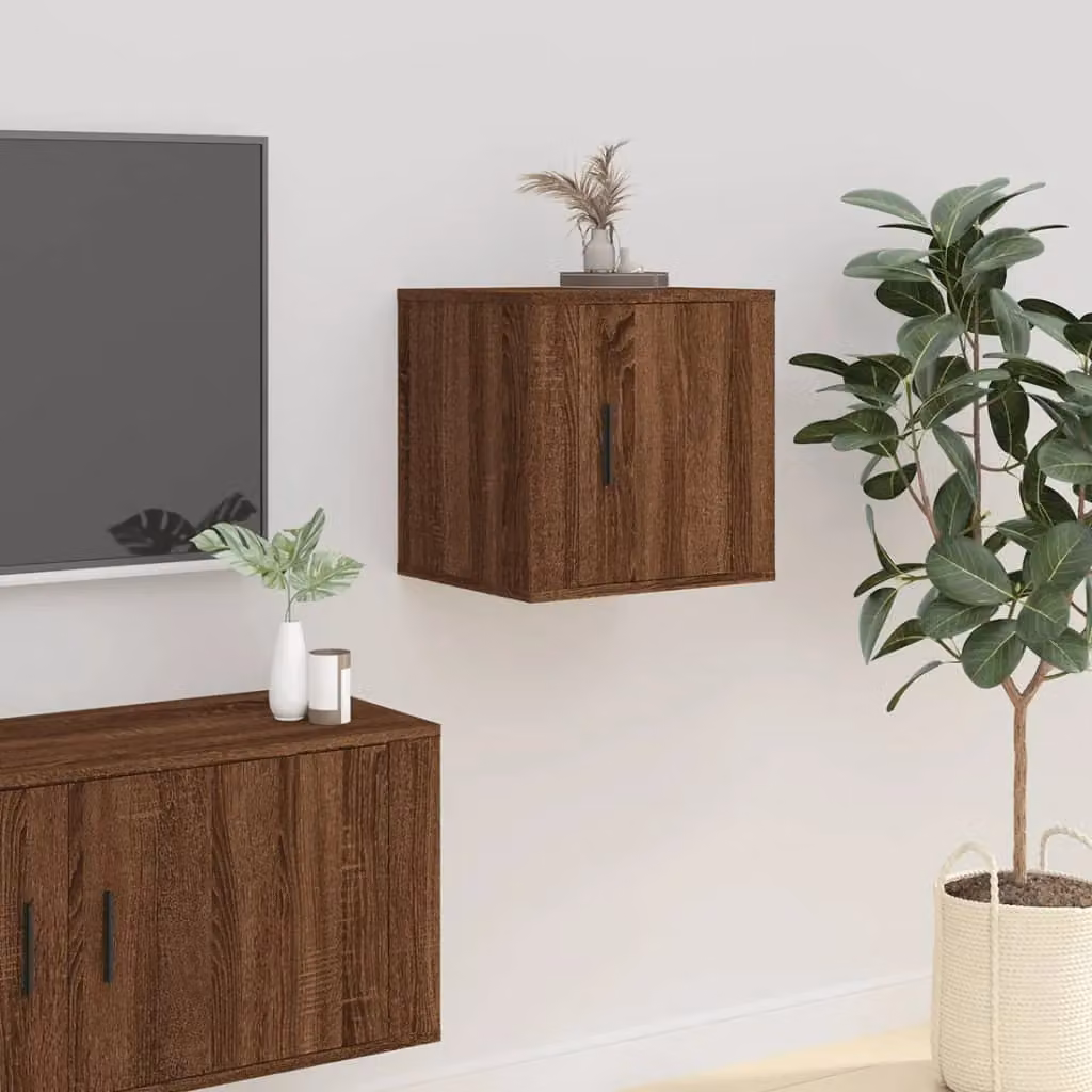 Berkfield Home Wall Mounted TV Cabinets, 2 Piece Set in Brown Oak, W/D/H: 40 x 34.5 x 40 cm – 4