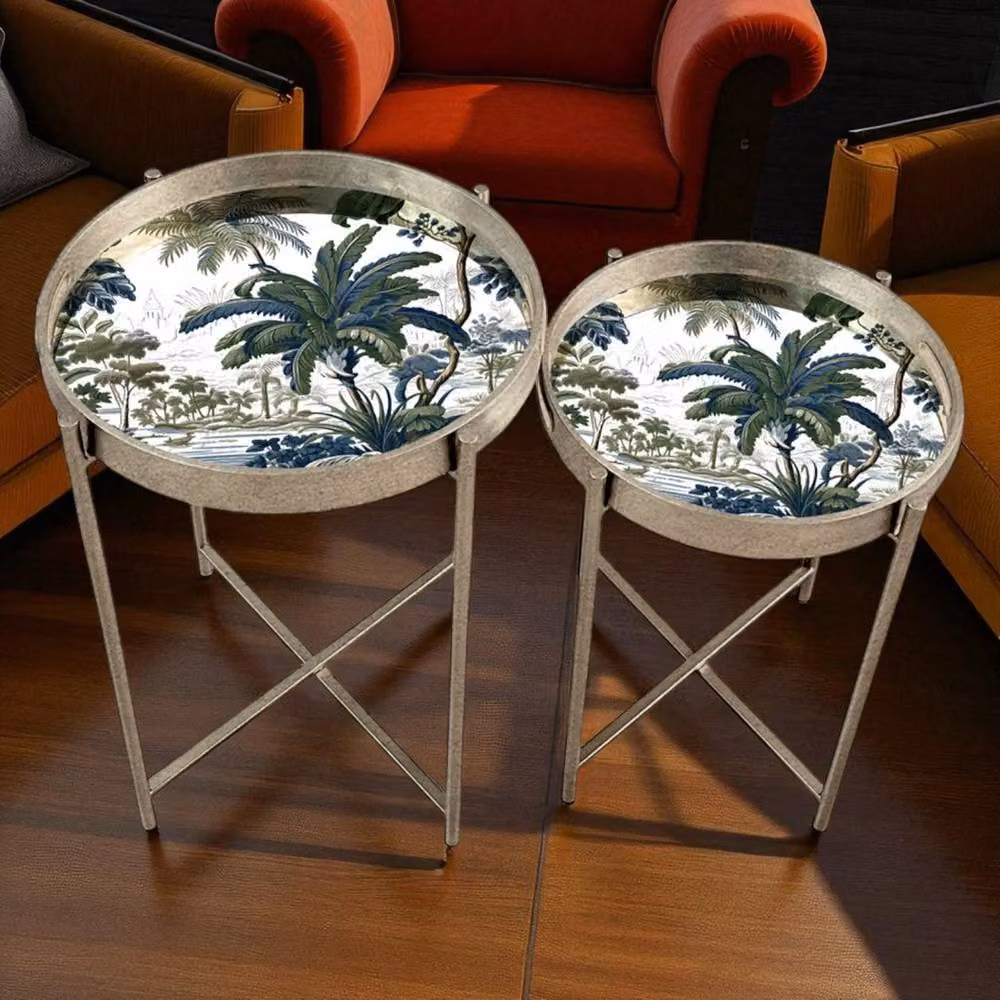 Minster Stylish Living Ltd Set of 2 Round Silver Nested Top Tables with Lift Mechanism – 2