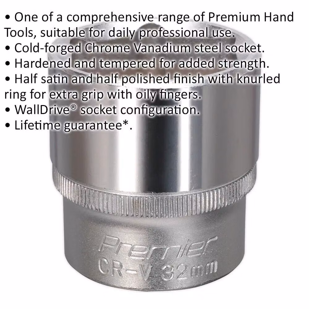 Loops 32mm Steel Drive Socket 1/2 inch Square Drive in Silver Chrome Vanadium – 2
