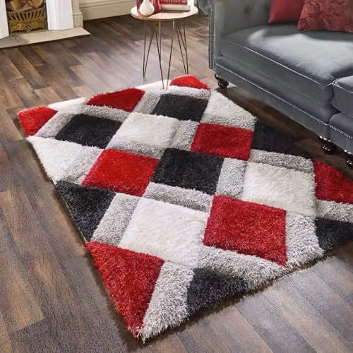 Phoenox Textiles Limited Origins 3D GEO Shaggy Red Geometric Rug, W: 60 cm, D: 110 cm – 4