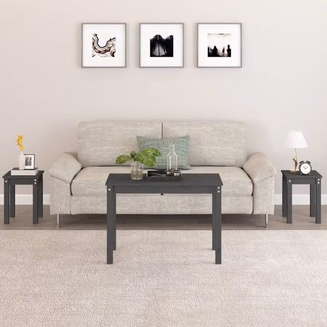 Berkfield Home 3-Piece Nesting Tables in Grey Rustic Solid Pine Wood