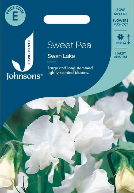 Johnsons Seeds Swan Lake White Sweet Pea Flower Seeds