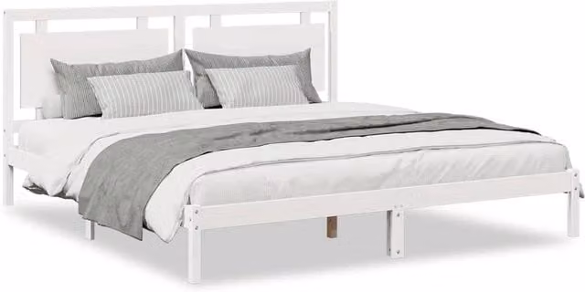 Berkfield Home Extra Long Solid Wood Bed Frame in White, 200 x 220 cm
