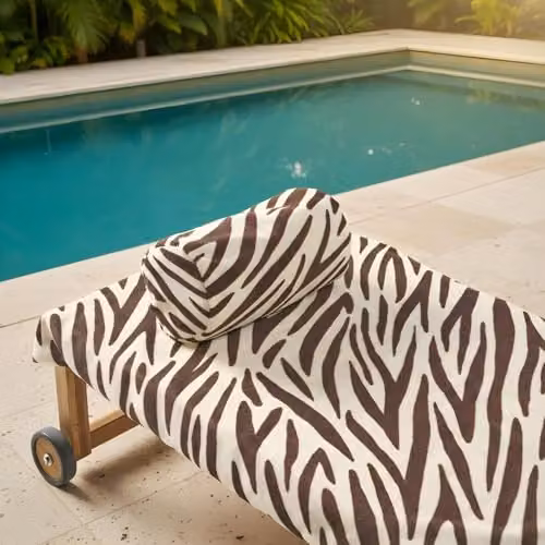 OHS Zebra Brown Microfibre Beach Towel and Inflatable Bolster Pillow Set with Storage Bag – 1