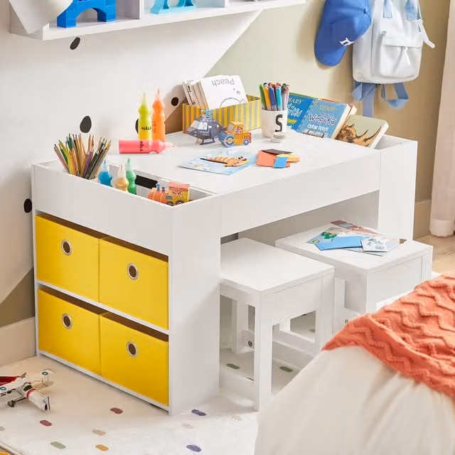 SoBuy Kids Activity Table with 2 Stools in White