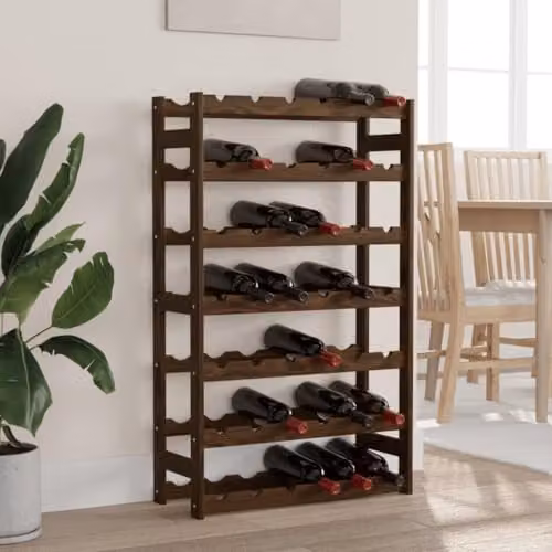 vidaXL Brown Solid Wood Pine Wine Rack for 42 Bottles – 2