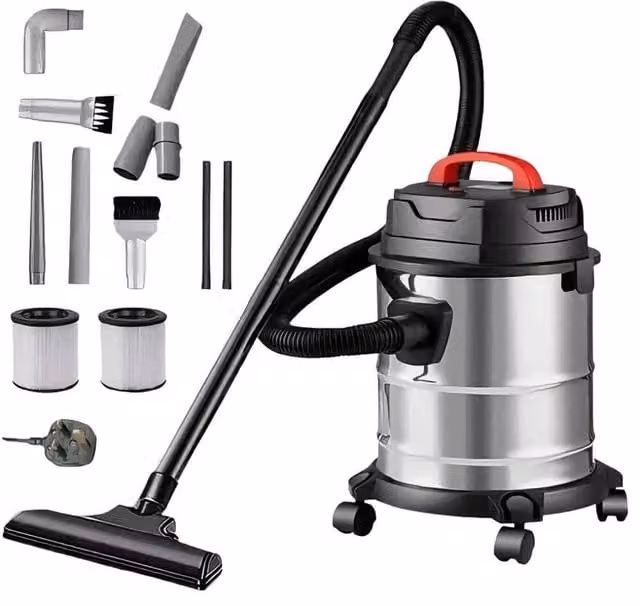 Kelvenix Heavy Duty Wet and Dry Vacuum Cleaner in Silver with Blow Function and Stainless Steel Construction – 1