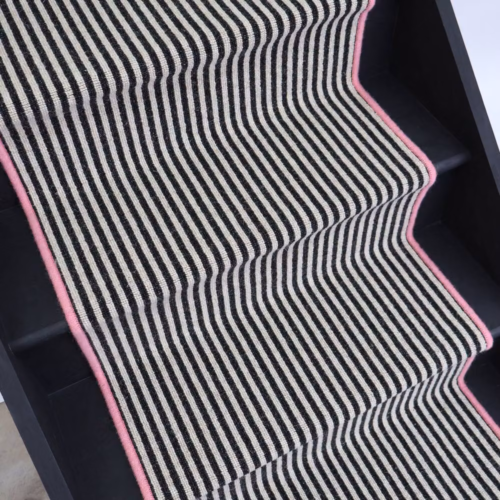 RainbowHome Mayfair Wool Stair Runner with Pink Edge in White and Multicolour, W/D/H: 60 x 650 cm – 2