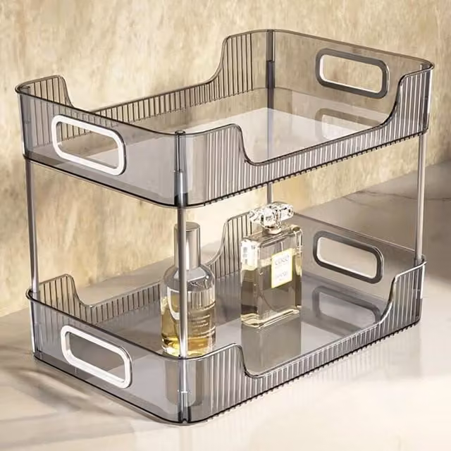 FORGEVIO Transparent Grey Acrylic Cosmetic Storage Box with Handles, Width: 50 cm – 1