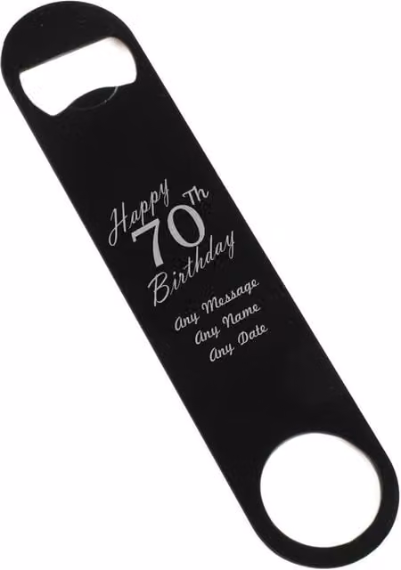 Uniqueful Personalised Happy 70th Birthday Large Black Stainless Steel Bar Bottle Opener