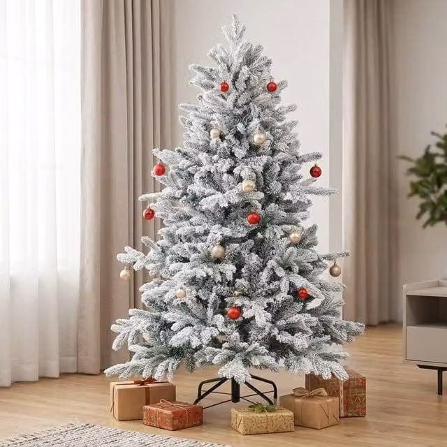 STILVORA Artificial Snow Flocked Christmas Tree in Green