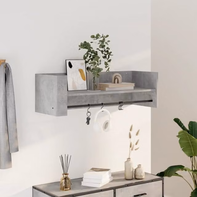 Berkfield Home Wall Mounted Industrial Shelf in Grey MDF with Hanging Rod, W/D/H: 100 x 30.5 x 30.5 cm