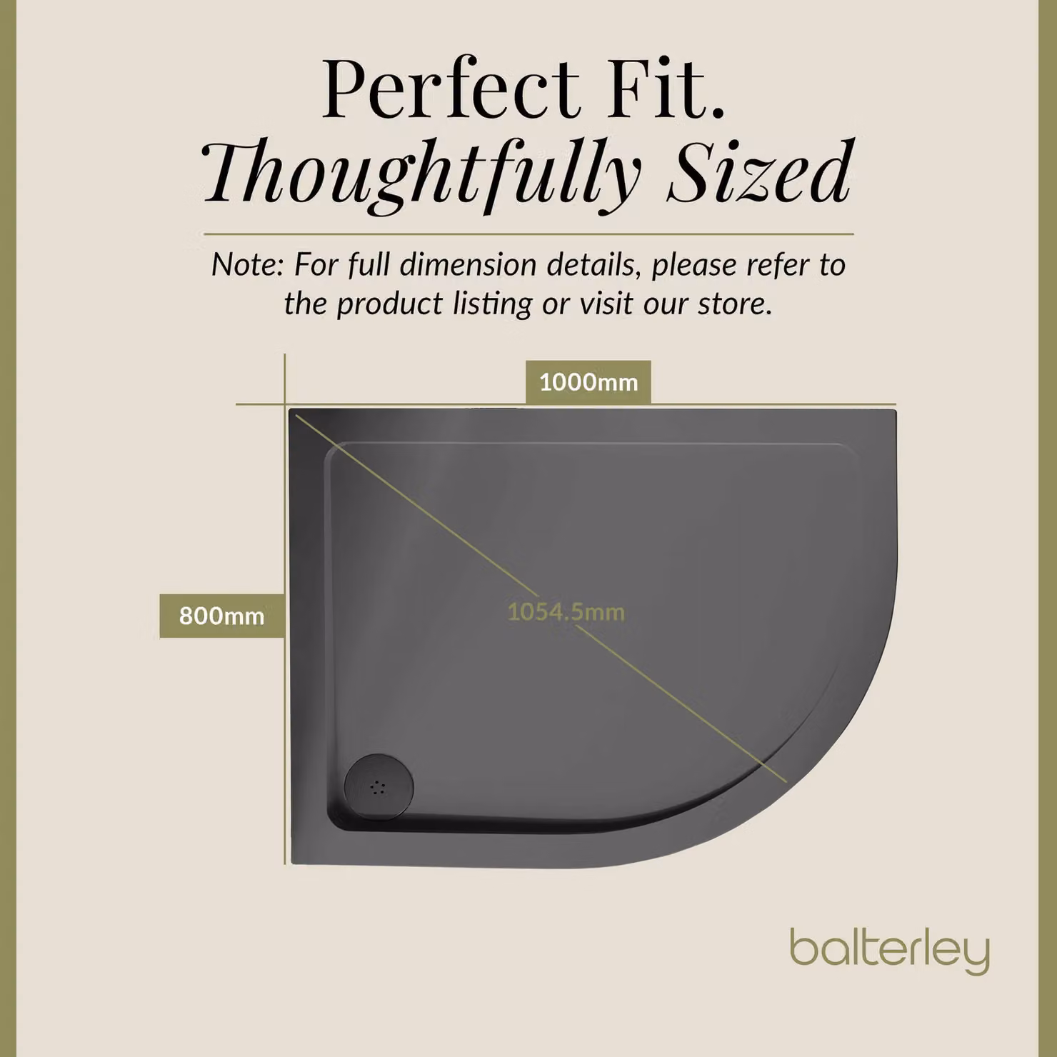 Balterley Premium Left Hand Offset Quadrant Corner Shower Tray in Grey, W/D: 100 x 80 cm – 5