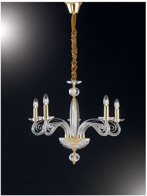Netlighting EPOQUE 5 Light Crystal and Metal Chandelier in Gold/Brass, W: 65 cm, D: 52 cm