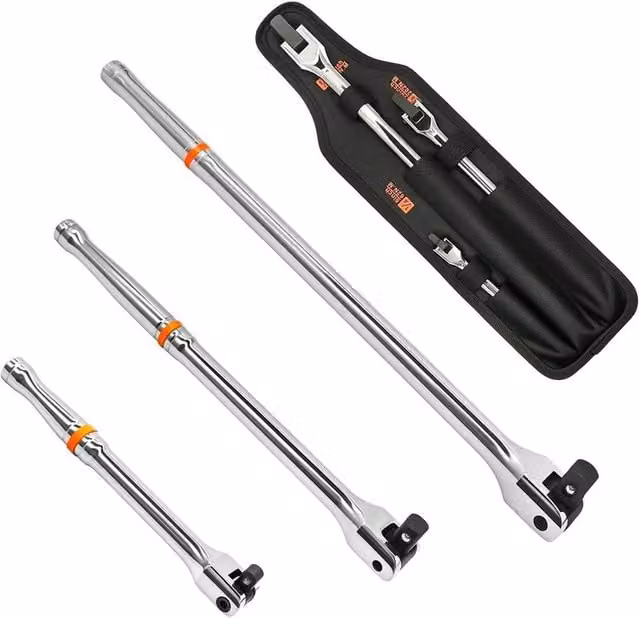 NESTLUNE 3 Piece Flexi Head Power Breaker Bar Wrench Set in Silver, W: 10000 mm, H: 520 mm – 1