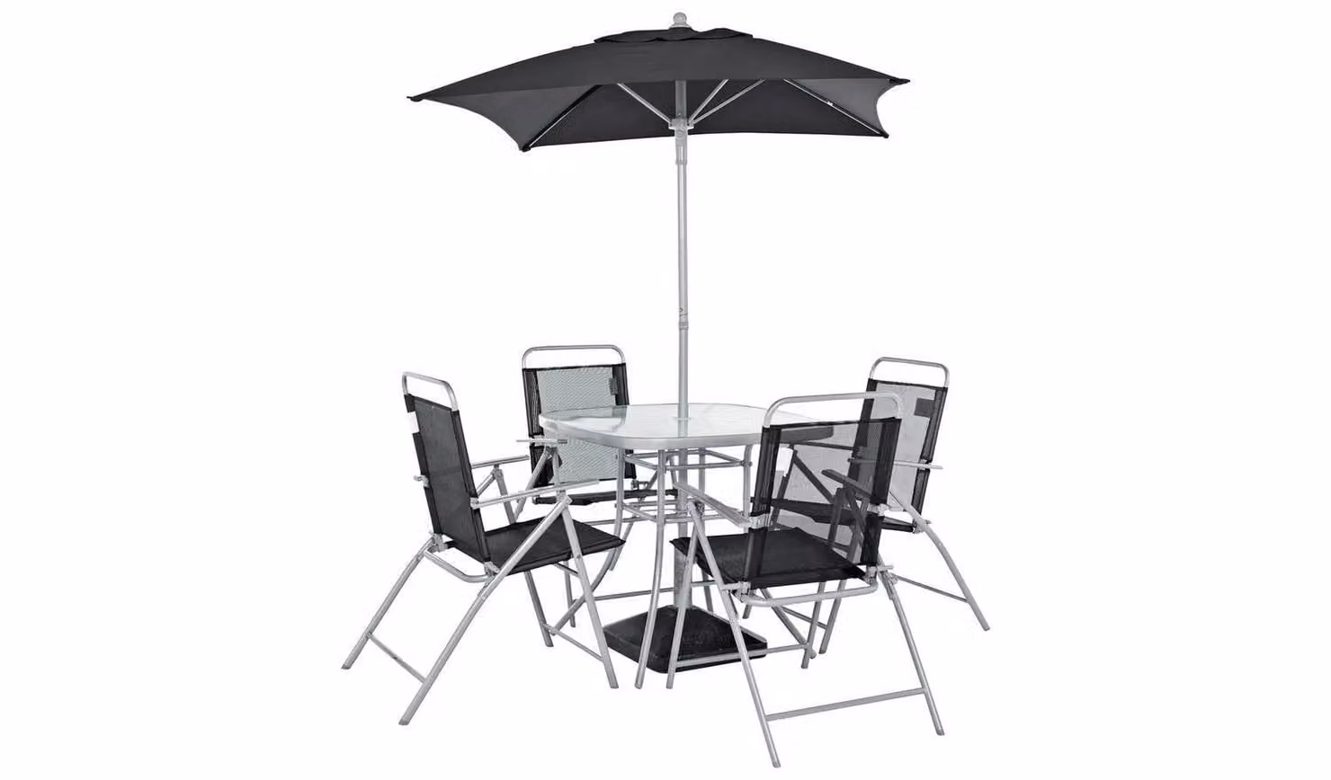 Atlantic 4 Seater Folding Metal Patio Set in Black with Glass Top Dining Furniture