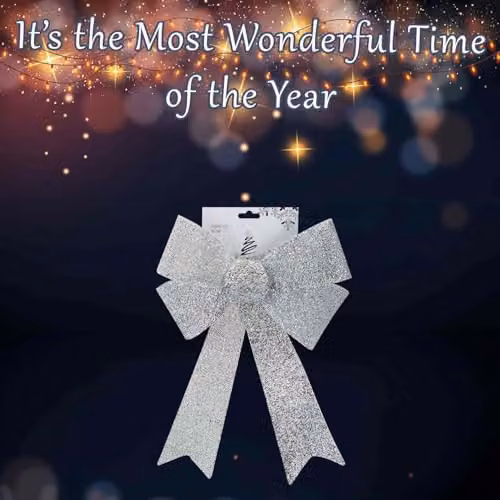 VFM e-Store Light Up Tinsel Bow Christmas Decoration, Silver, W/D/H: 29 x 43 x 10 cm – 4