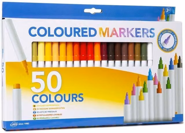 Grafix 50 Super Tips Washable Multicolour Markers with Bullet Nibs