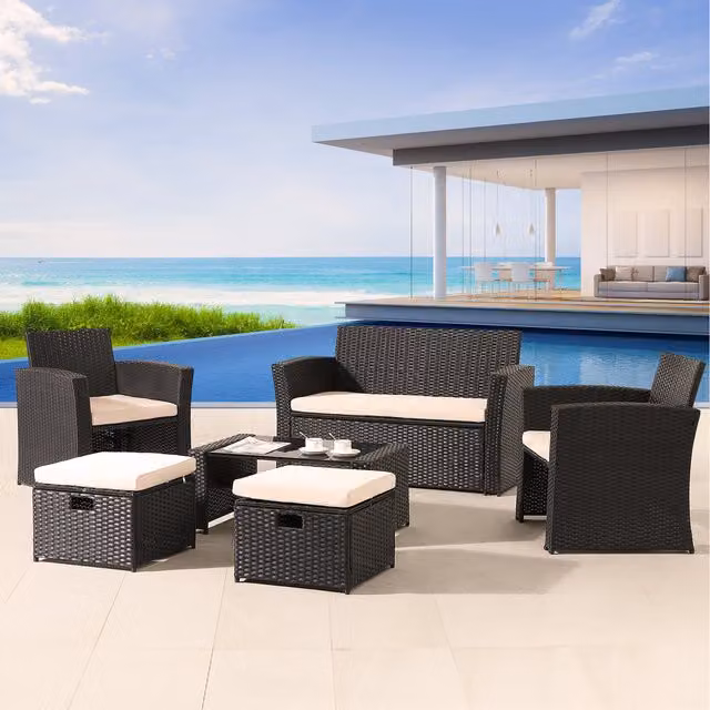 AREBOS Modern Black Polyrattan Garden Furniture Set