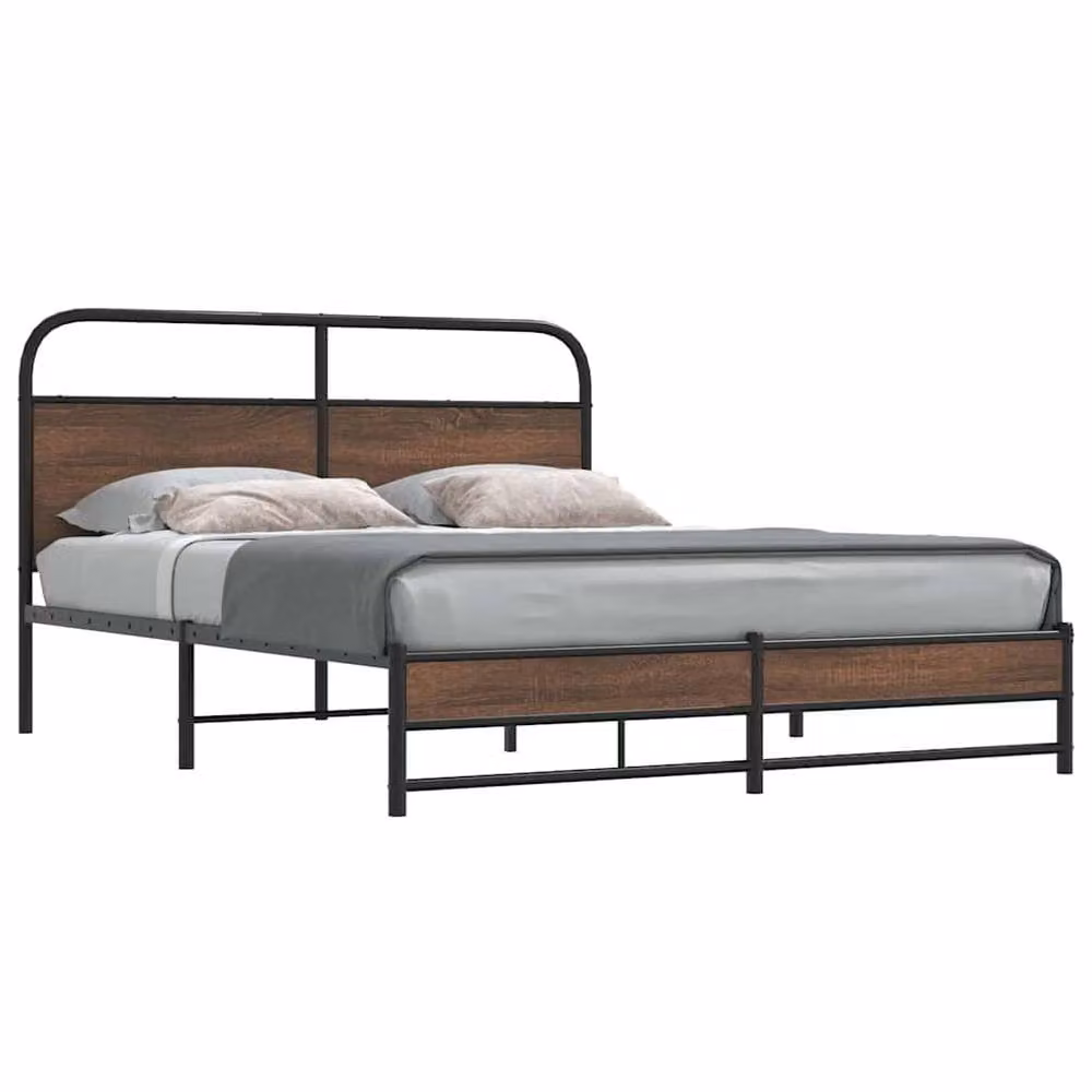 Berkfield Home Metal Bed Frame in Brown Oak, W/D/H: 160 x 200 cm – 2