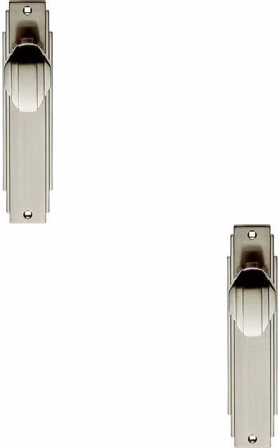 Loops 2x Pair Line Detailed Door Knob on Latch Backplate, Silver Brushed Satin Nickel, W/H: 20.5 x 4.5 cm