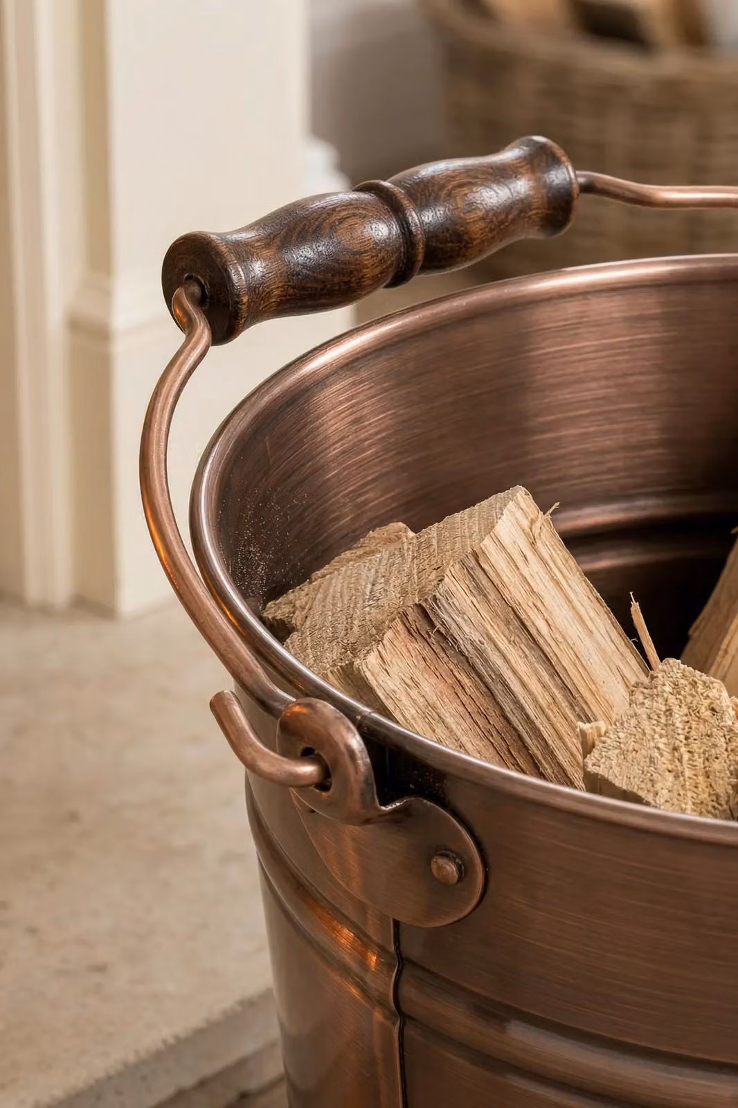 Dibor Traditional Copper Coal, Log Storage and Kindling Bucket Basket in Bronze with Handles – 3