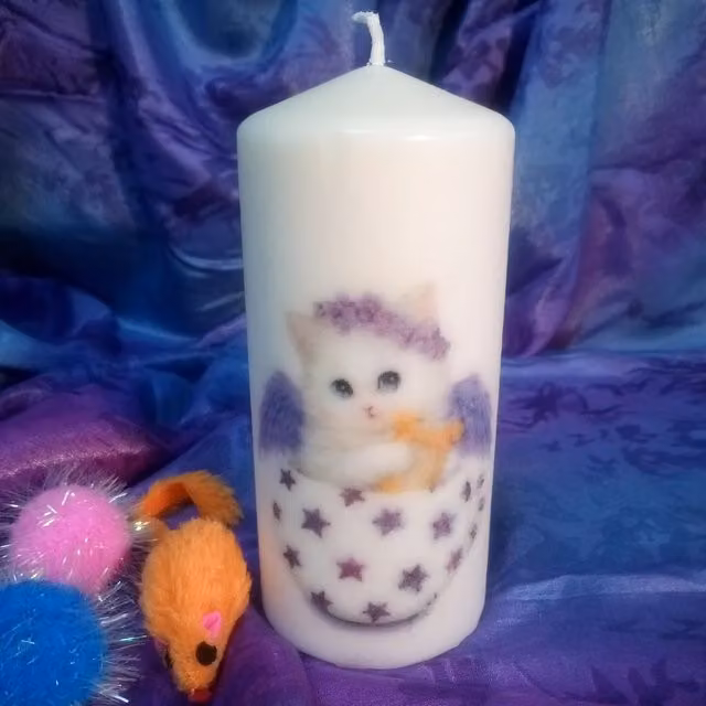 Viki Pillar Candle Adorable Kittens in White
