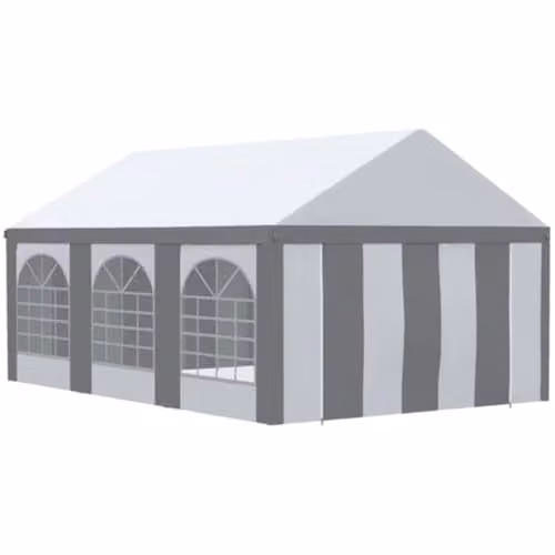 Outsunny Galvanised Steel Party Tent Marquee Gazebo with Sides and Windows in White and Grey – 1