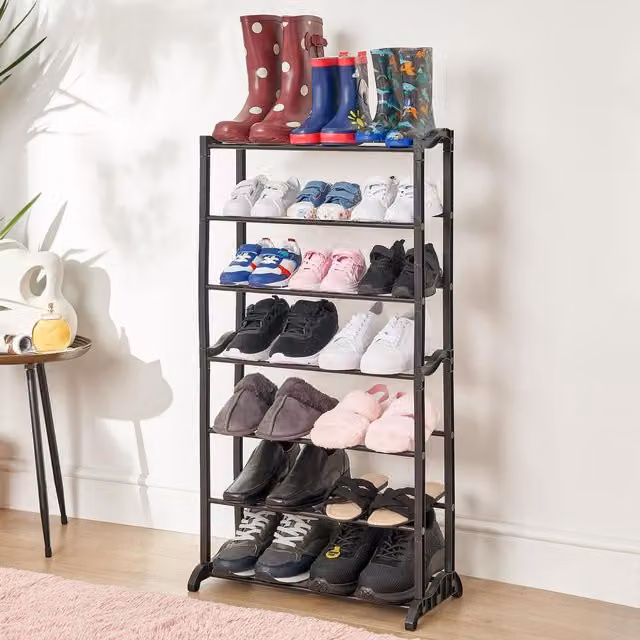 OHS Modern Matt Black Metal Freestanding Shoe Rack