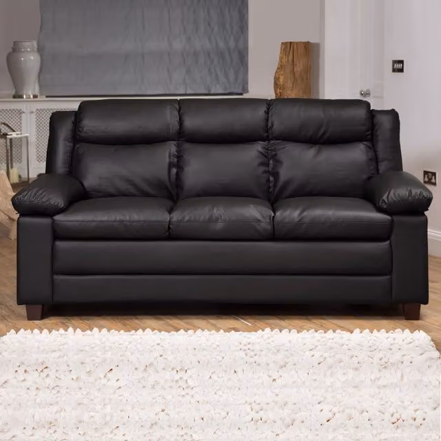 Artemis Home Standish 3 Seat Sofa in Black Synthetic Leather with Solid Wood Frame – 1