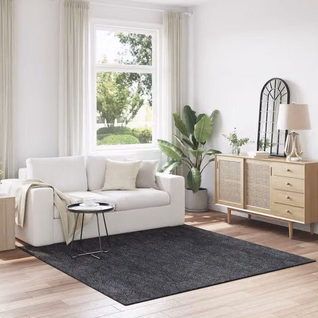 Berkfield Home Modern Square Shaggy Grey Polyester Rug with Non-Slip Latex Backing W/D/H: 200 x 200 x 1 cm
