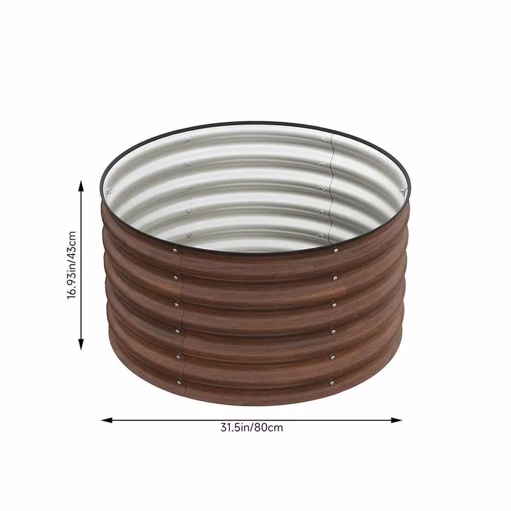 FLAVORA Round Raised Bed Vegetable Planter in Brown, W/D/H: 80 x 80 x 43 cm – 2