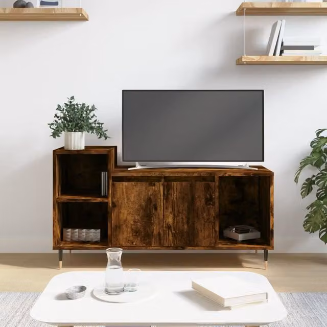 Berkfield Home Smoked Oak TV Cabinet in Brown, W/D/H: 100 x 35 x 55 cm – 1