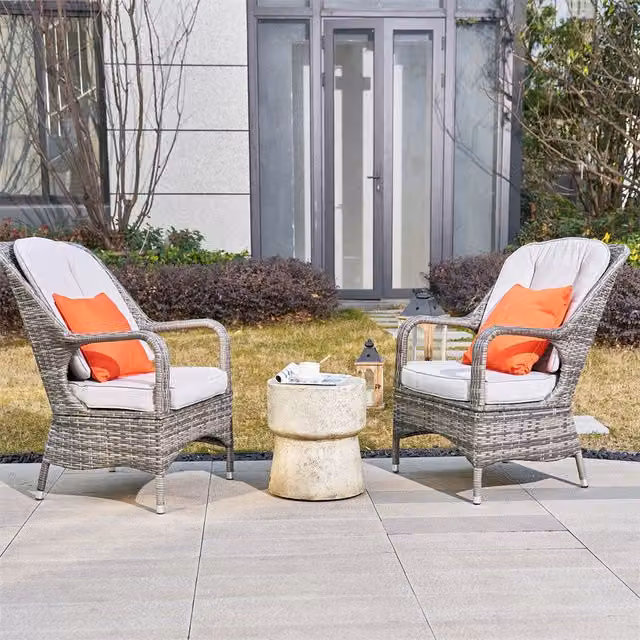 Abrihome Set of 2 Outdoor Dining Chairs and Side Coffee Table in Grey