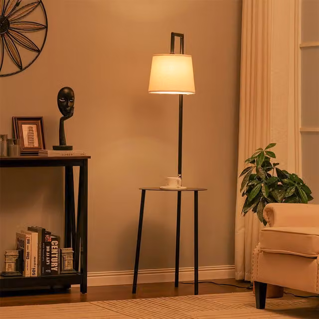 Livingandhome Modern Floor Lamp with Integrated End Coffee Table in Black