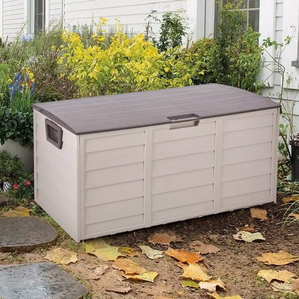 KORVIXA Beige Plastic Outdoor Garden Storage Box with Castors – 4