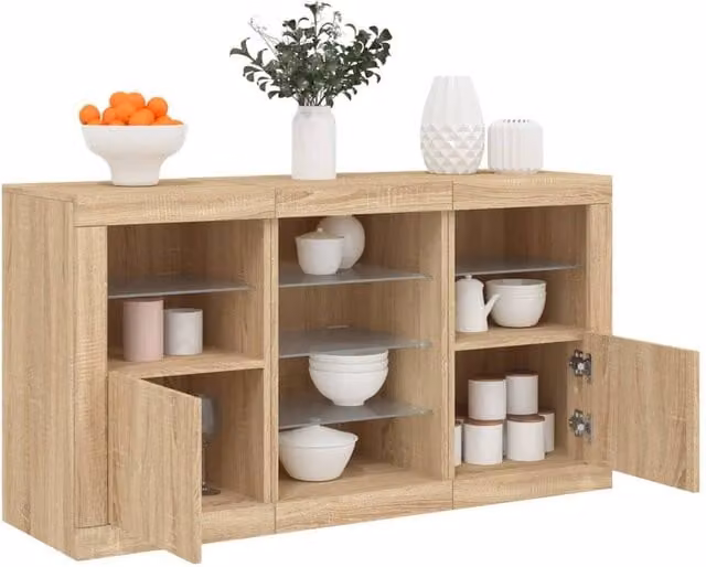Berkfield Home Modern Sonoma Oak Sideboard with Integrated LED Lights in Natural, W/D/H: 123 x 37 x 67 cm – 1
