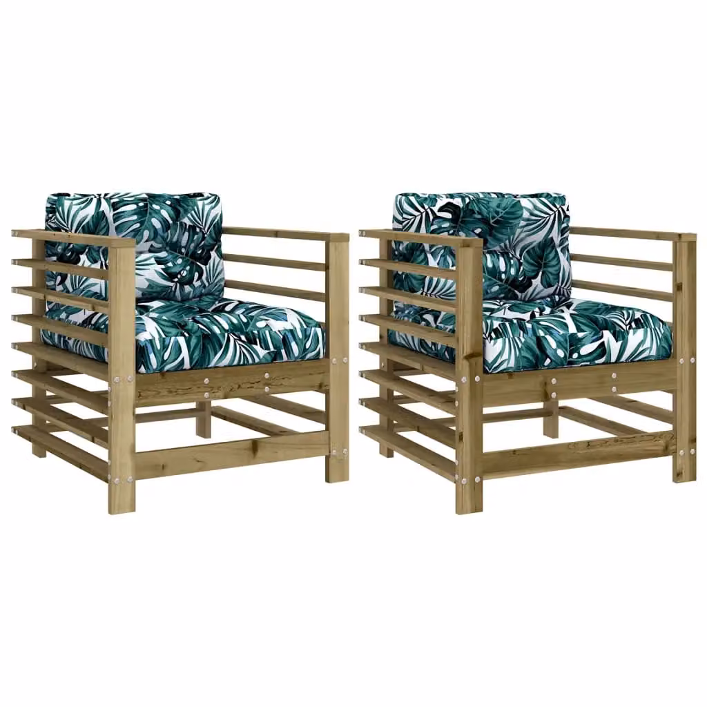 Berkfield Home Set of 2 Rustic Brown Impregnated Pine Garden Chairs with Floral Cushions – 2