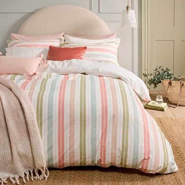 Laura Ashley Sophie Multi-colour Striped Cotton Seersucker Duvet Cover Bedding Set