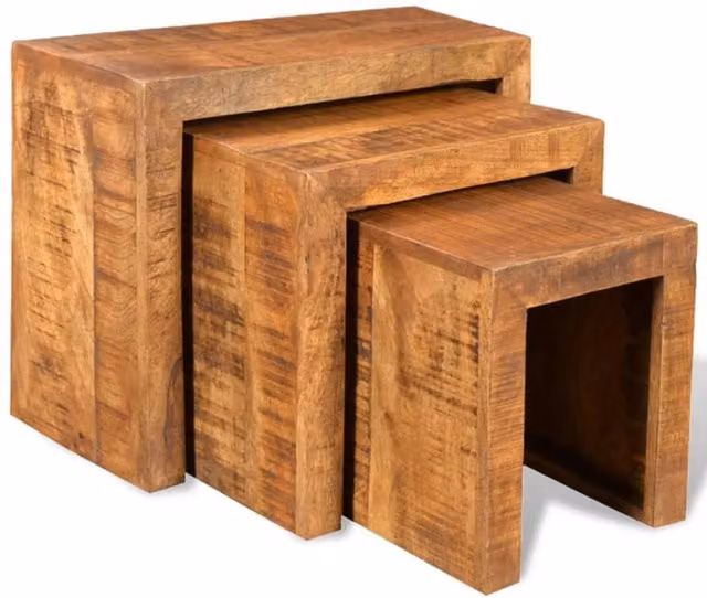 Berkfield Home 3 Piece Nesting Table Set in Brown Solid Mango Wood – 1