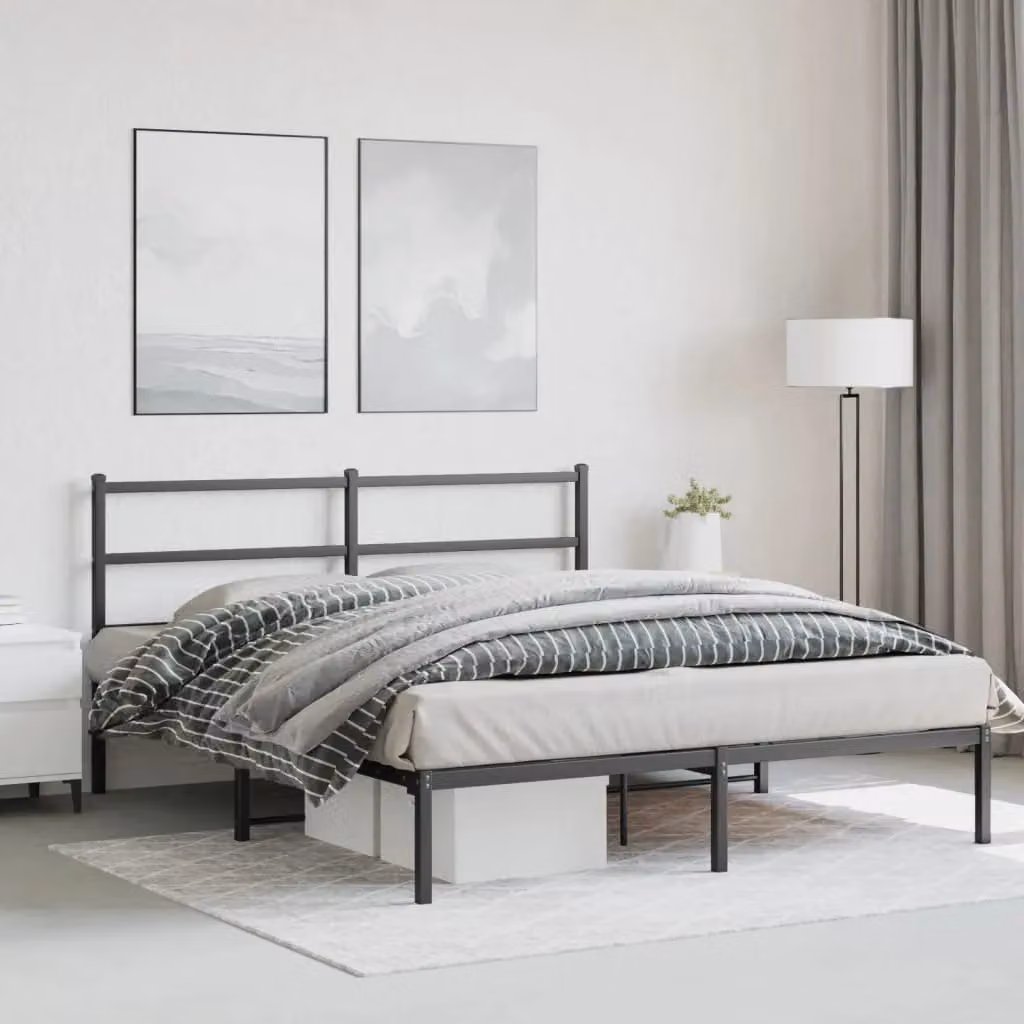 Berkfield Home Metal Bed Frame with Headboard, Black, W/D/H: 160 x 200 cm – 3