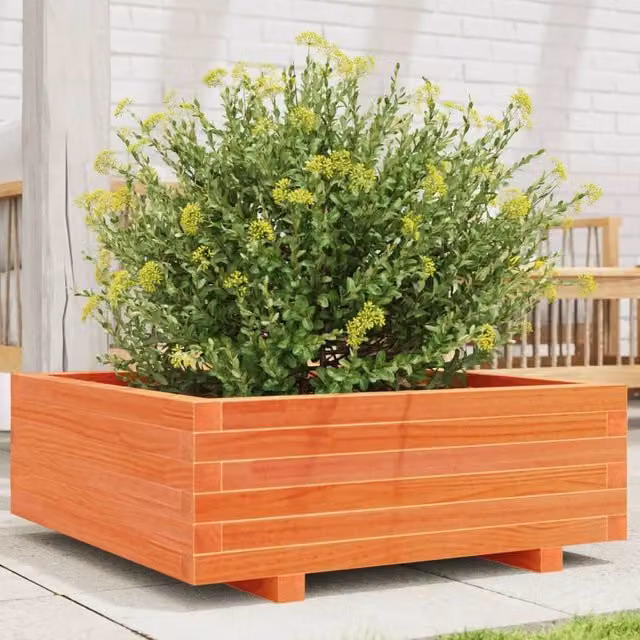 Berkfield Home Garden Planter Tub in Brown Solid Wood, W: 70 cm, D: 70 cm, H: 26.5 cm