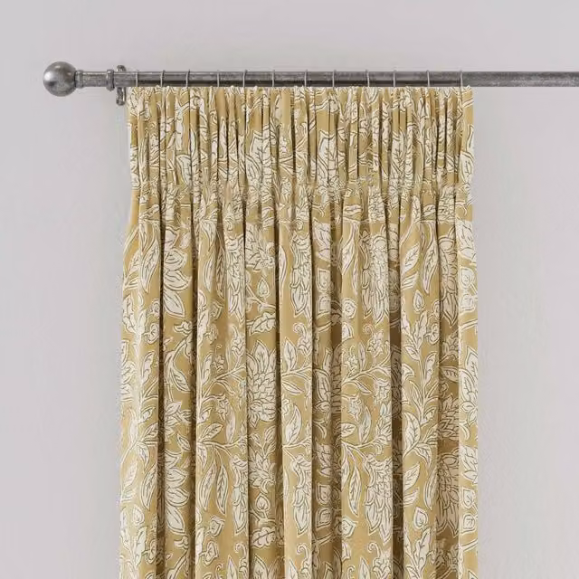 Land & Shore Rowallane Floral Lined Curtains, Ochre/Multi, W: 137.16 cm, H: 167.64 cm